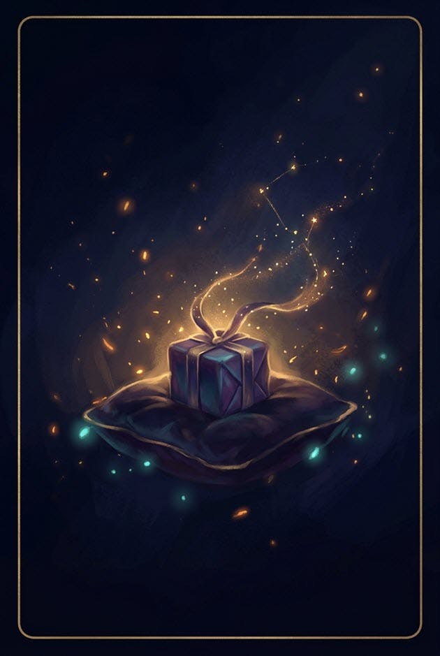 Illustrated tarot-style card featuring a humpback whale among stars and waves — revealed