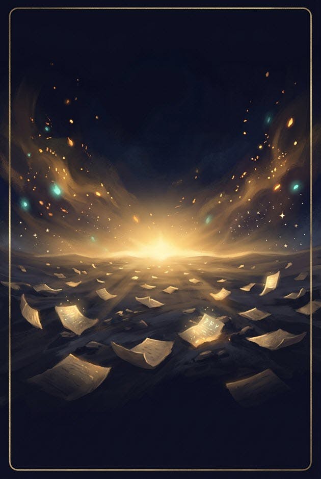 Illustrated tarot-style card featuring a sun with a face — revealed